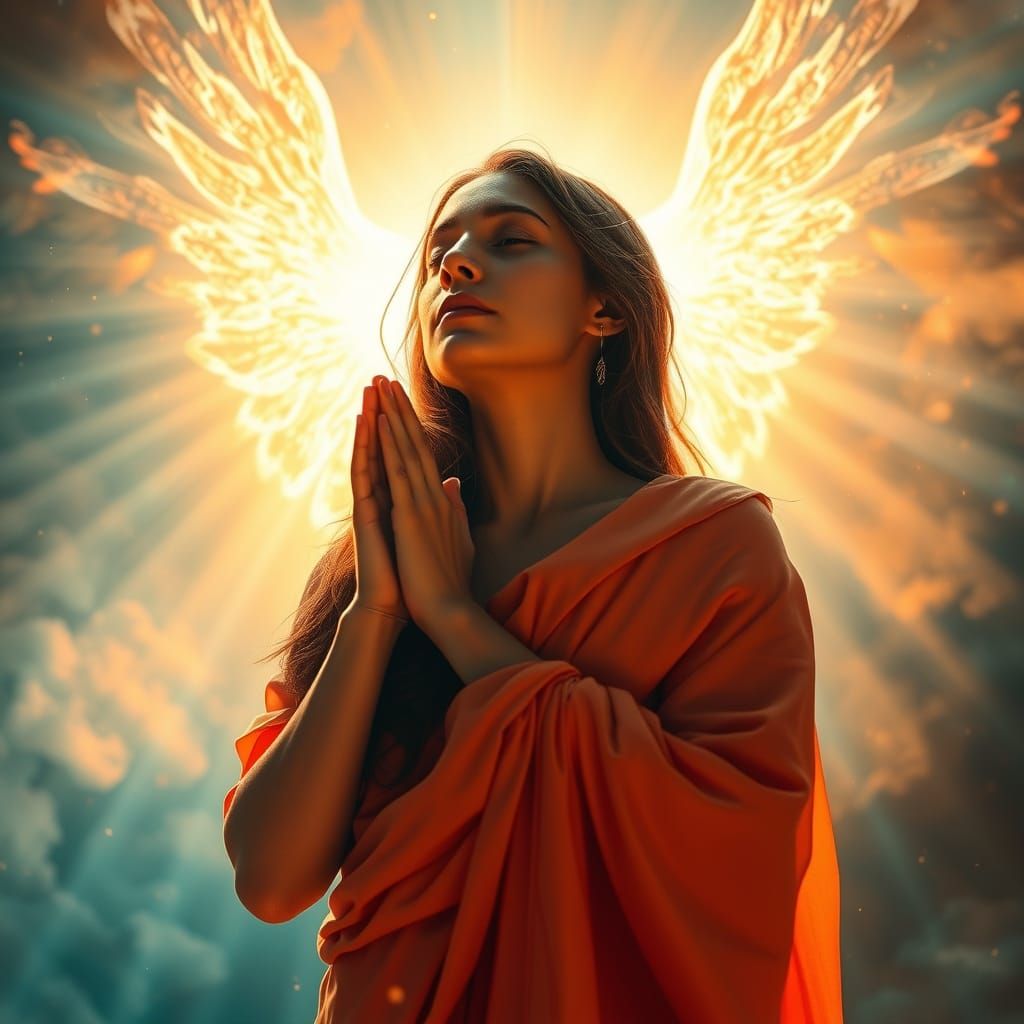 Woman Praying in Divine Light: Hyperdetailed 8K Render