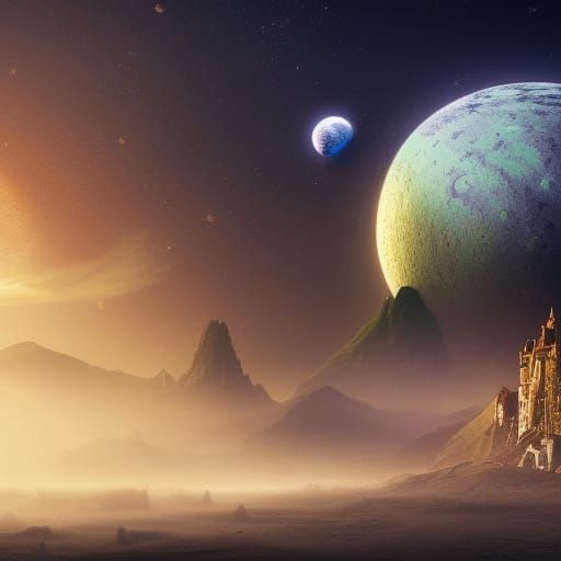 Fantastical Castle on the Moon in Space