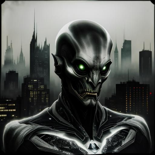 Alien Creature and Dystopian City in Double Exposure