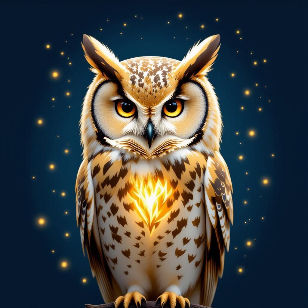 Golden Owl Silhouette with Glowing Flame Aura