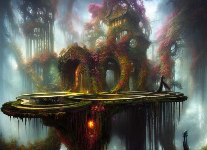 Intergalactic Galaxy with Hexagon Bridges in Gothic Sci-Fi