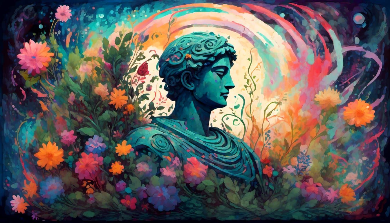 Hero Statue in Cosmic Expressionist Style