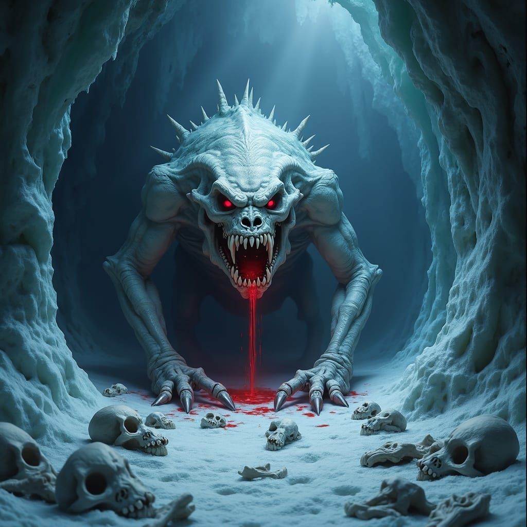 Terrifying Mythical Creature in Icy Cave