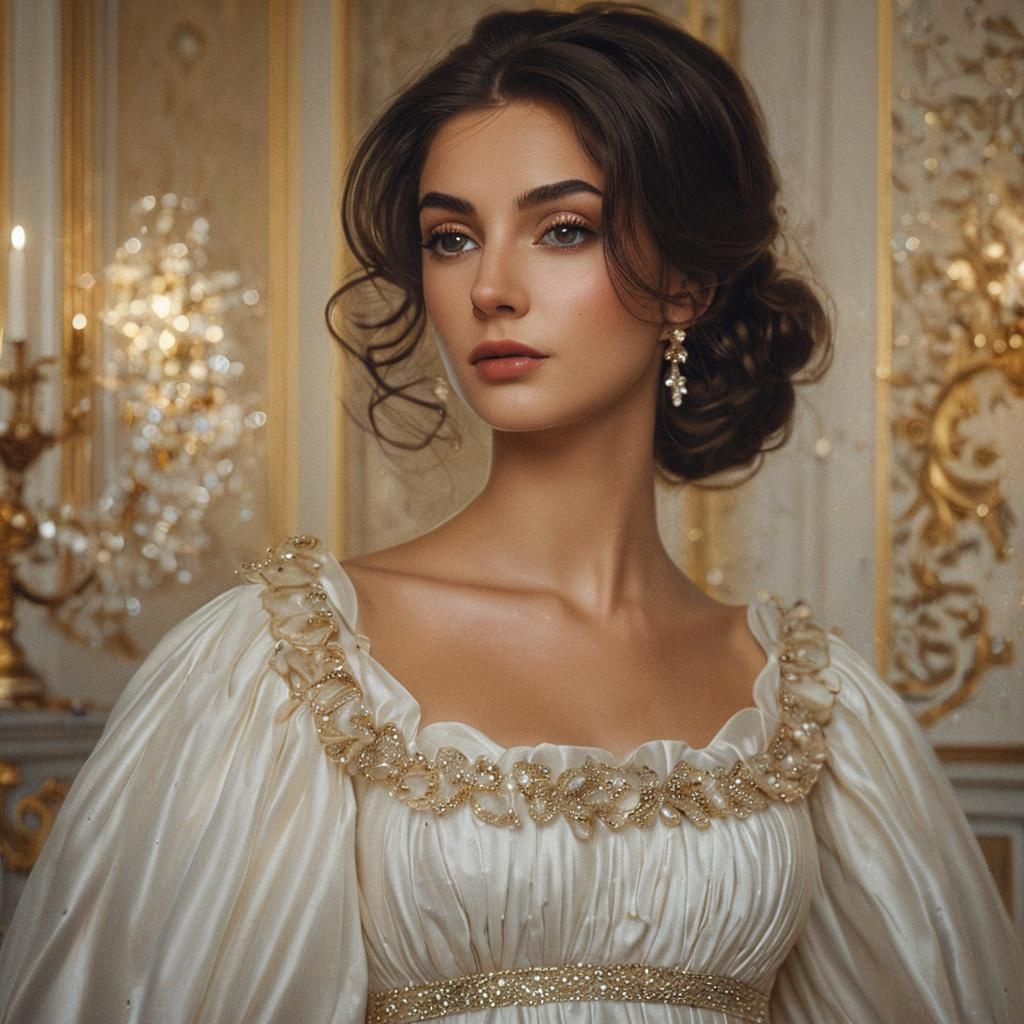 Romantic Regency Portrait of Debutante in Ballroom