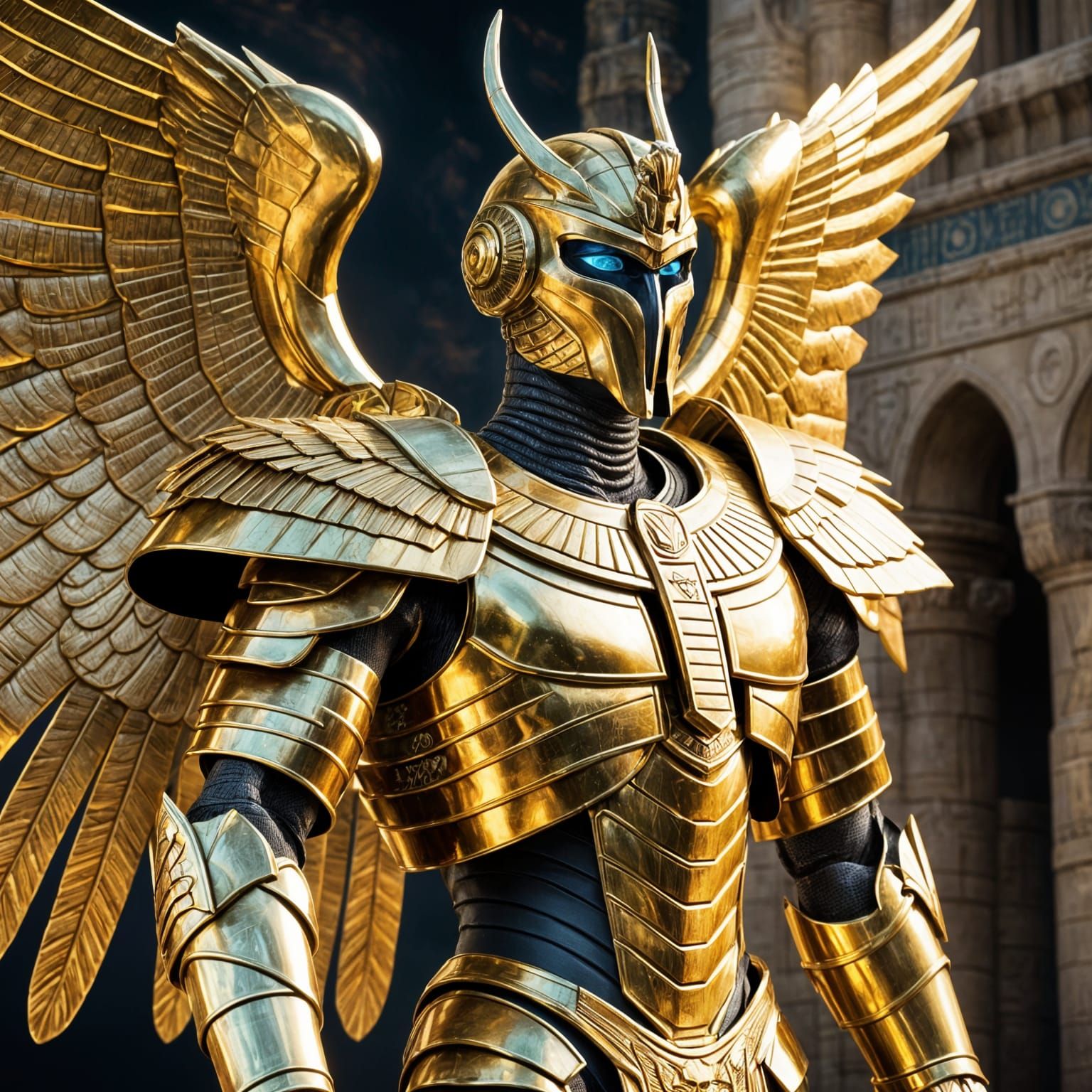 Egyptian Cyborg King Statue in Gold Sci-Fi Armor