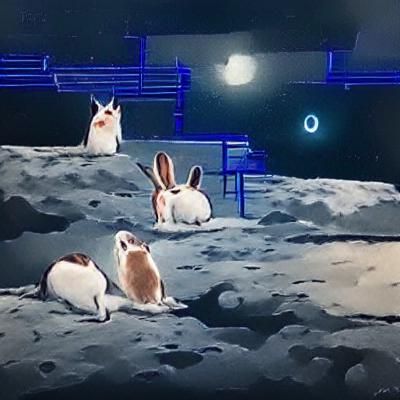 Rabbits Silhouetted on a Full Moon