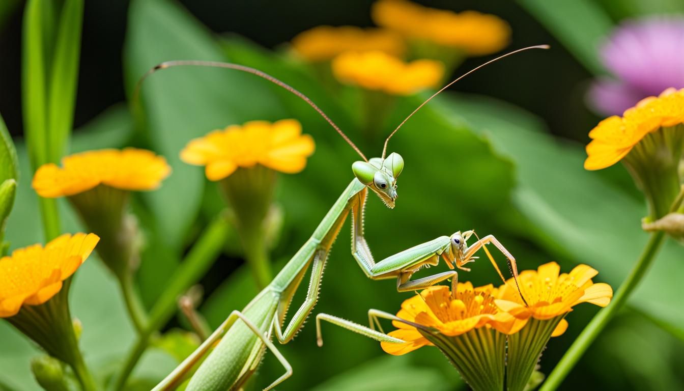Praying Mantis in Art Nouveau Garden Scene