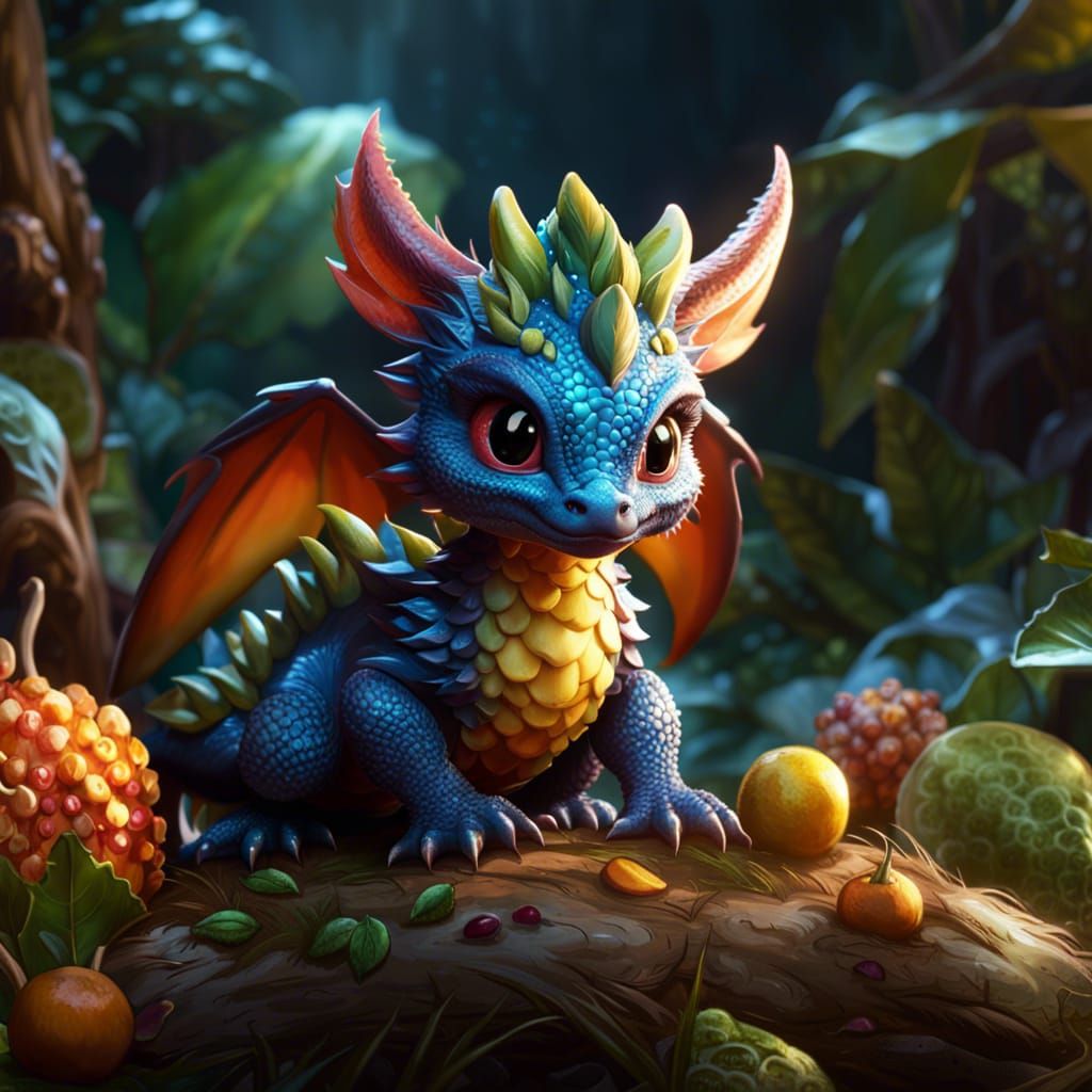 cute young fruit baby dragon, a masterpiece, 8k resolution, ...