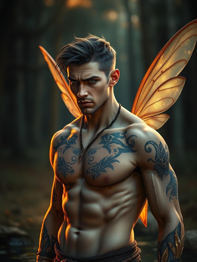 Fairy Warrior with Tattoos and Wings