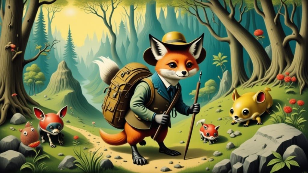 Dapper Fennec Fox Hikes Through Mystical Forest