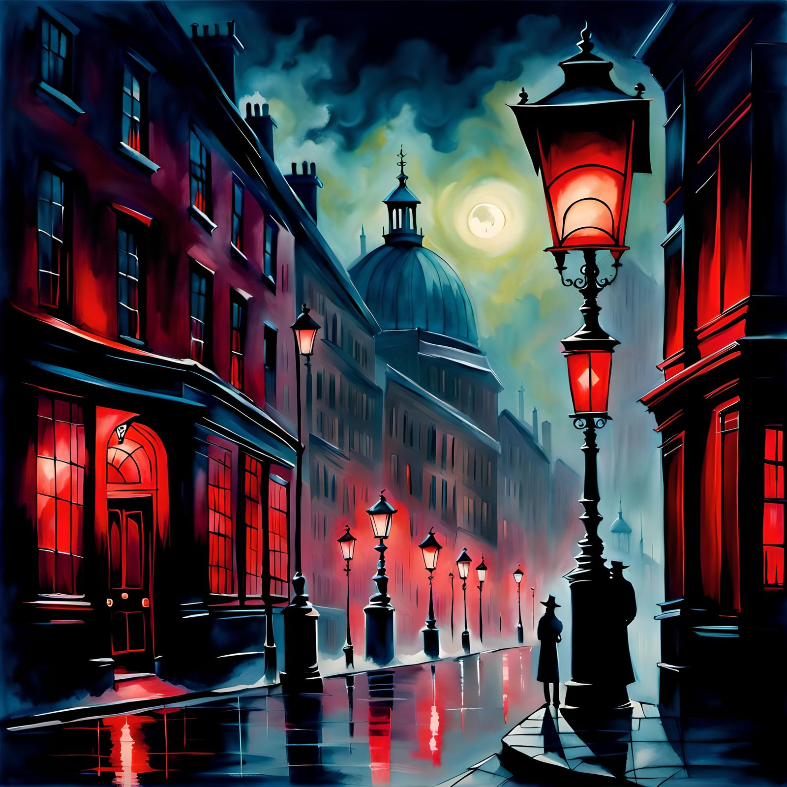 Gaslight in London: Mixed Media Alcohol Ink and Watercolor