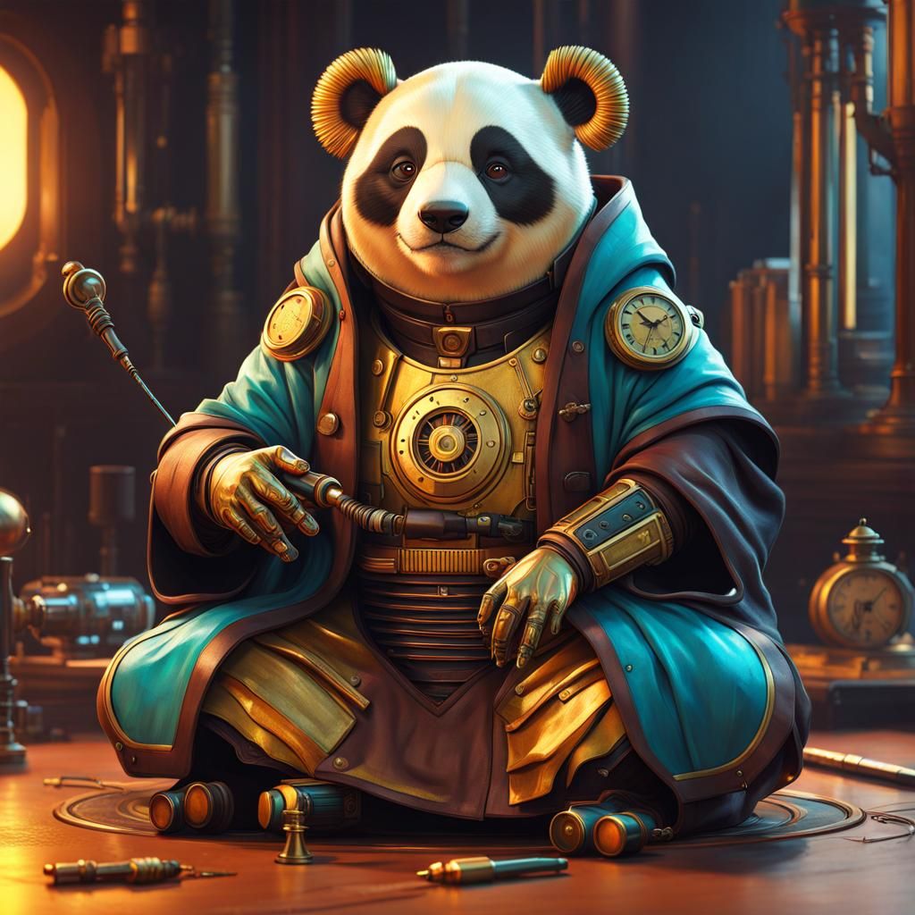 Steampunk Panda Jedi Portrait in 24K Resolution