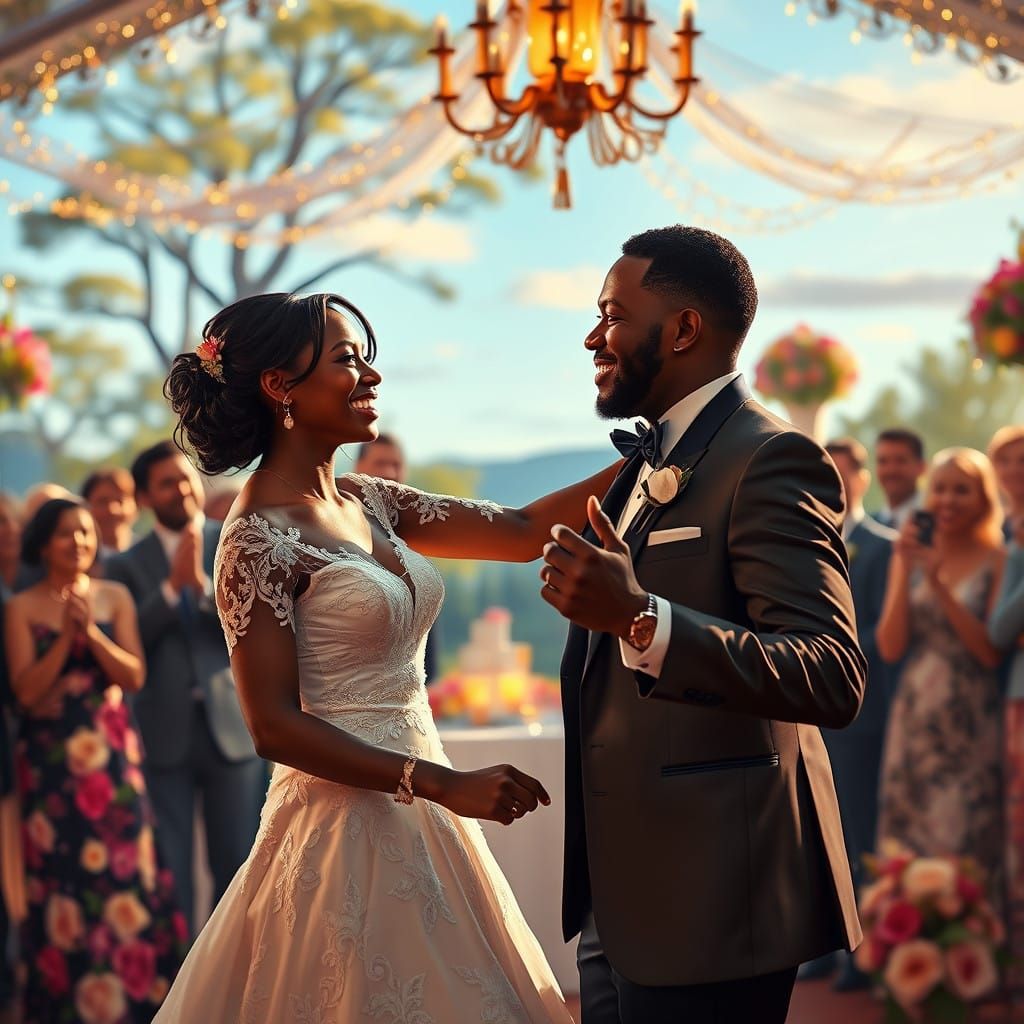 Joyful Black Wedding in Impressionistic Art Nouveau Style