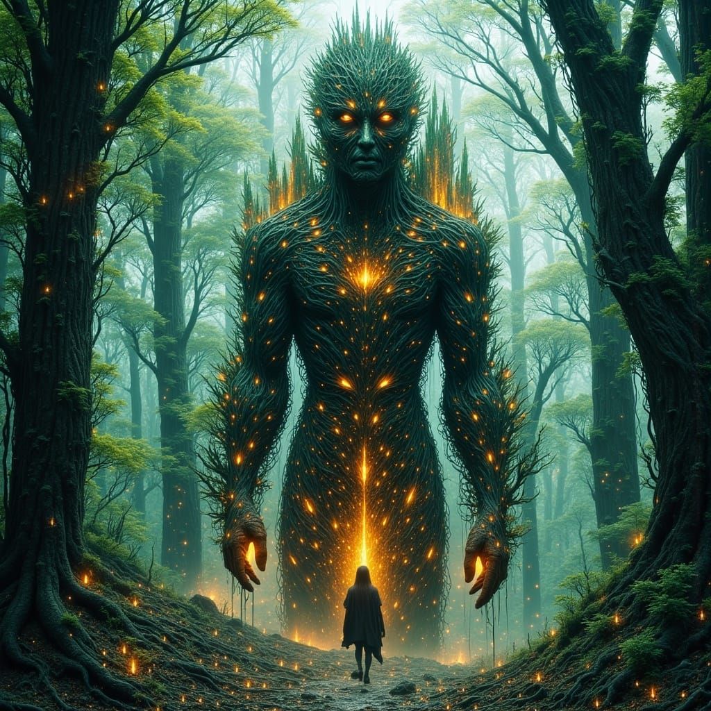 Majestic Wicker Man in Mystical Forest