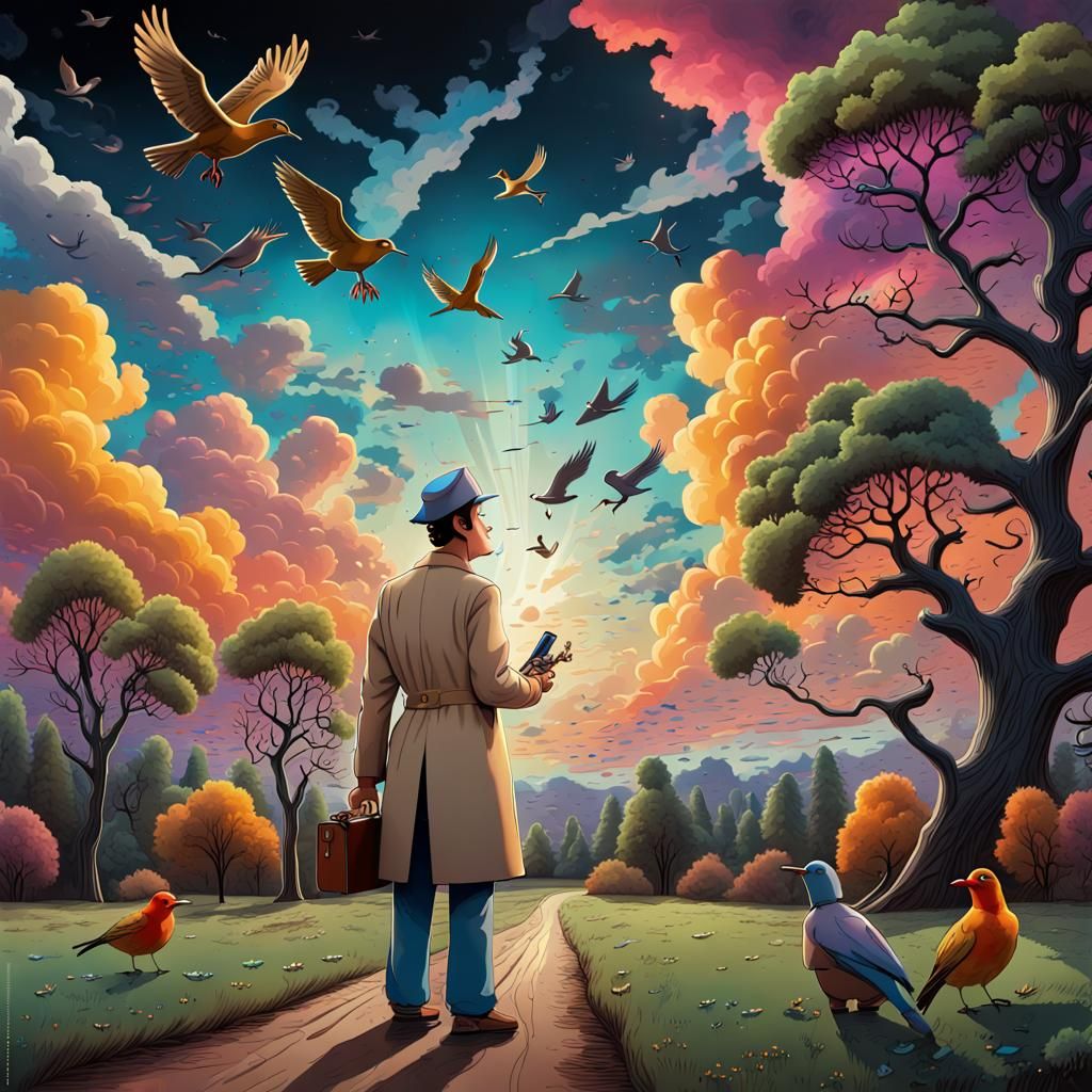 Stylized Inspector Gadget Graphic Drawing in Folk Art Style