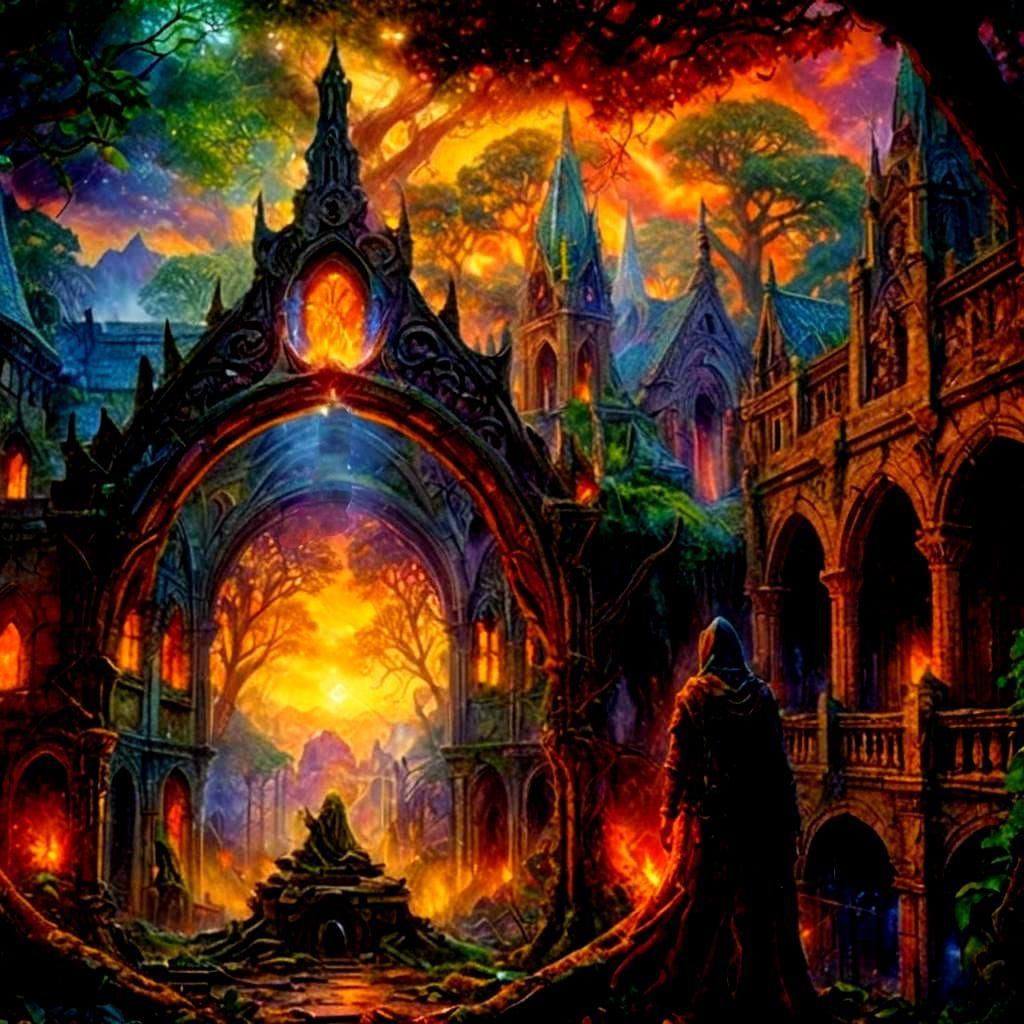 Ethereal Fantasy Landscape with Iridescent Colors