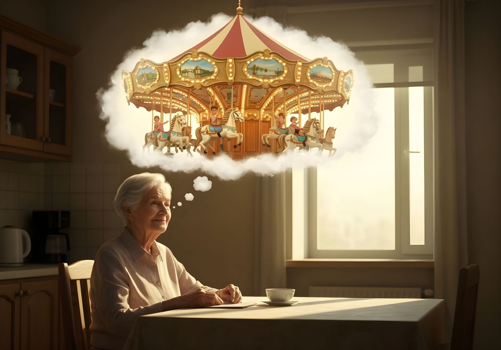 Elderly Woman Remembers Childhood in Dreamlike Sunlight