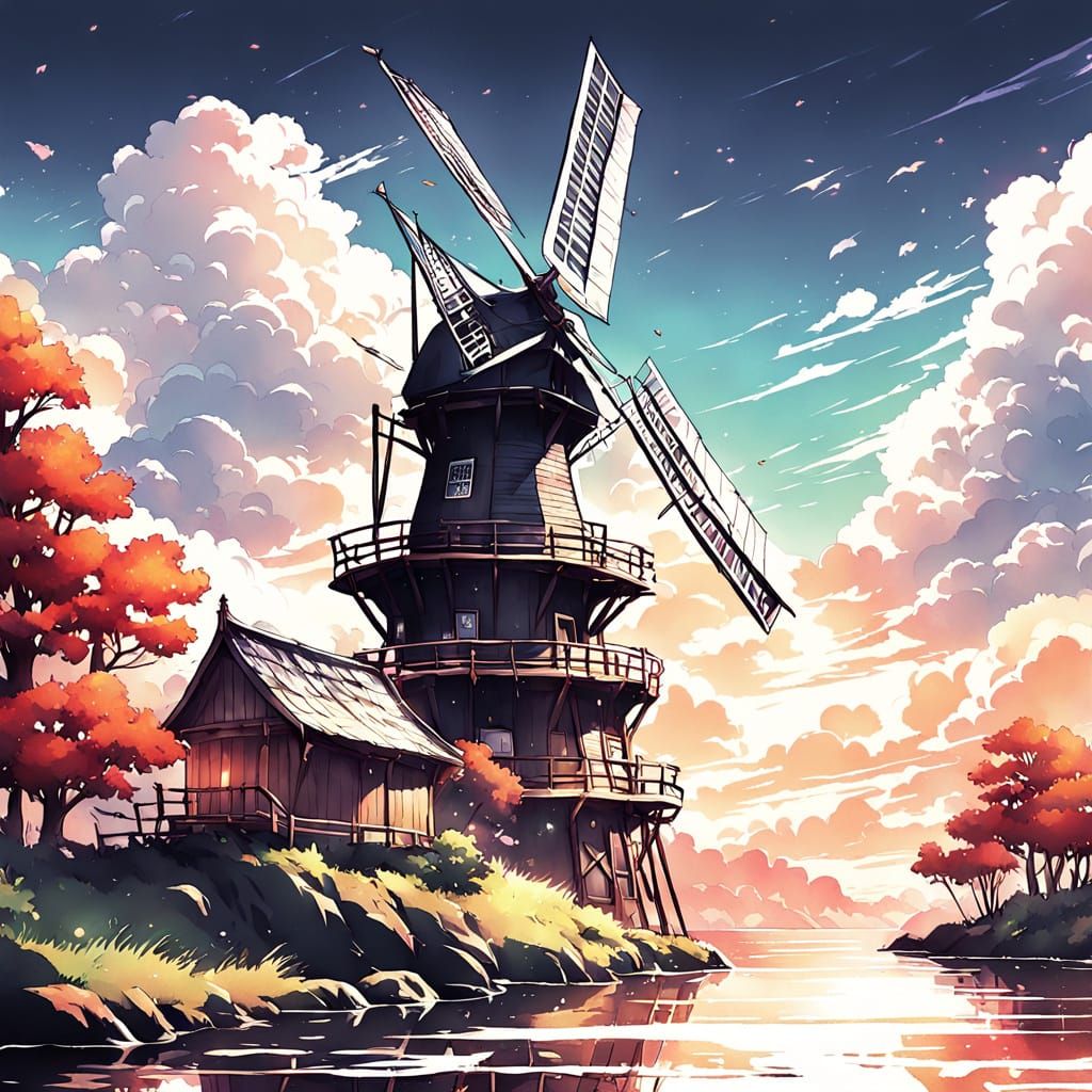 Windmill Serenity: A Studio Ghibli-Inspired Masterpiece