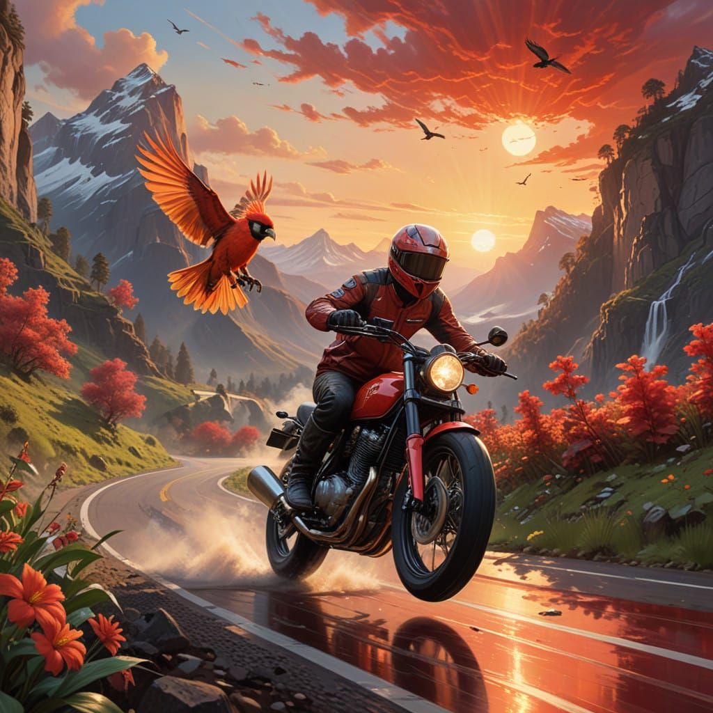 Vibrant Sunset Speed Landscape with Motorcycle Rider