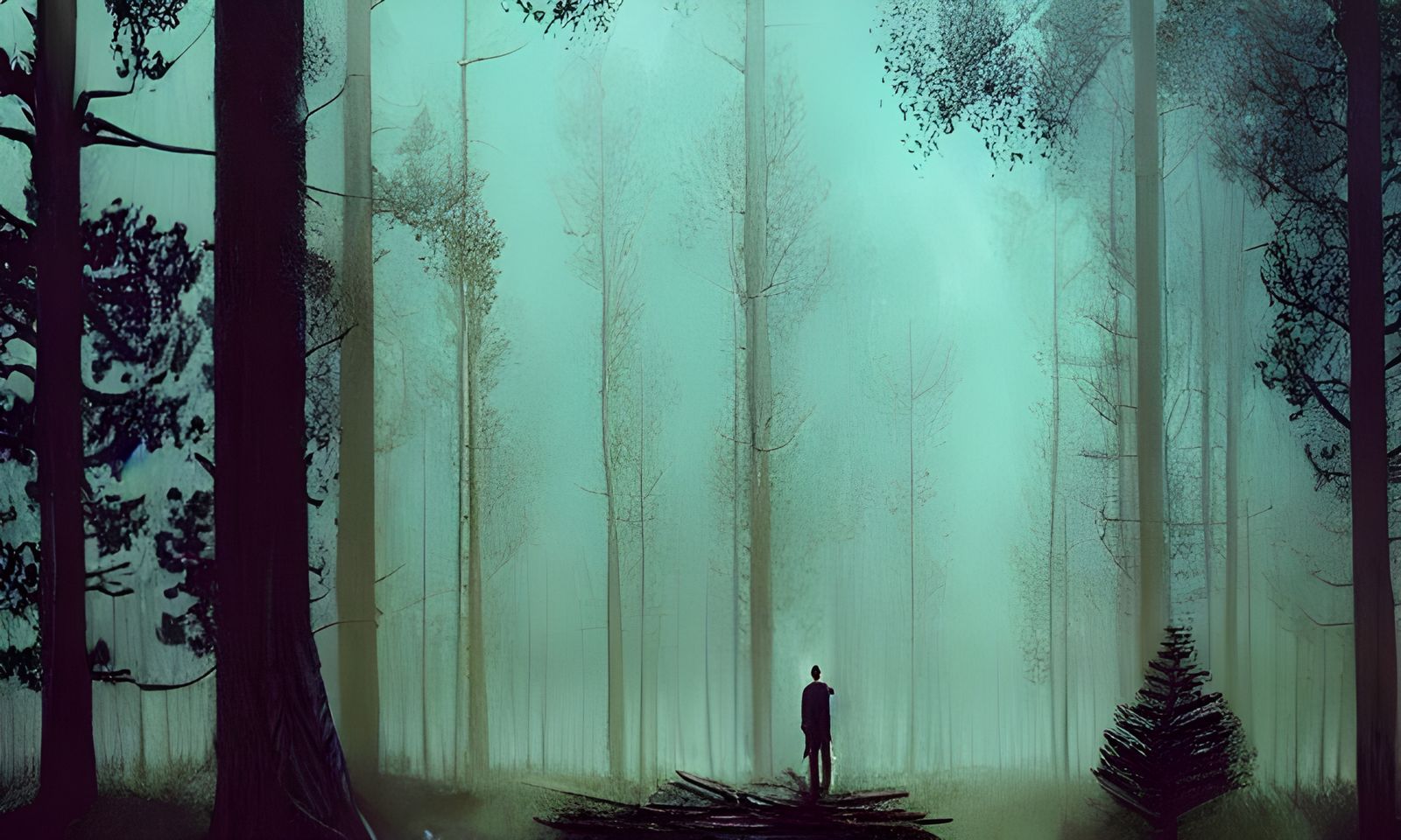 Lonely Man in Forest: Matte Painting of Isolation