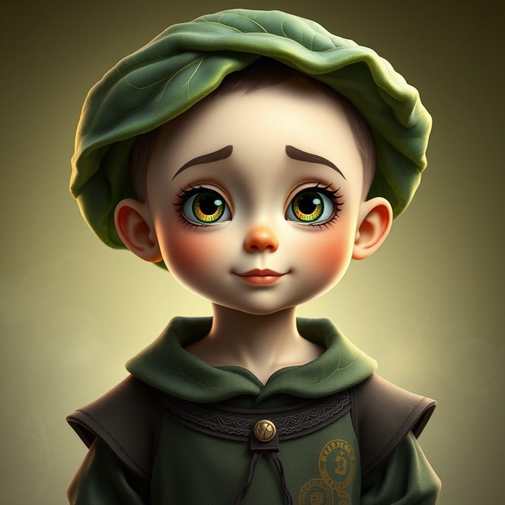 Whimsical Cabbage-Themed Character Portrait