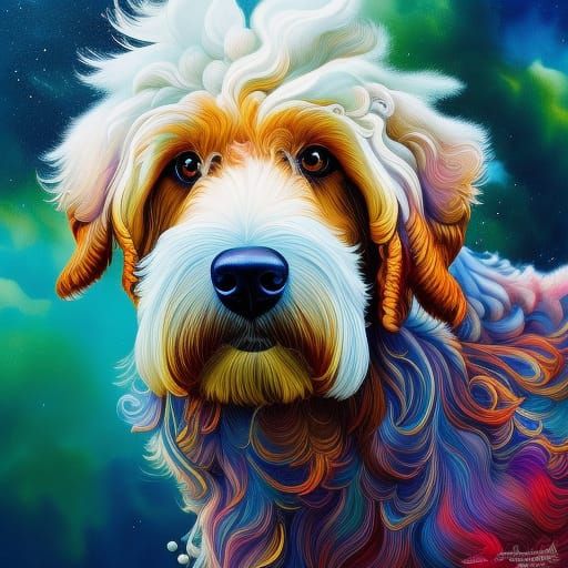 Hyperdetailed Golden Doodle Portrait with Spectral Lighting