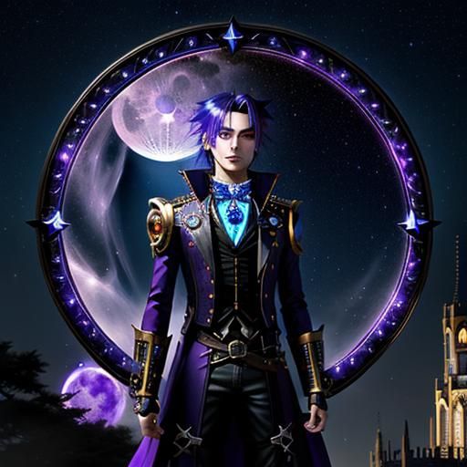 Anime Vampire Under Starry Sky in Steampunk Style