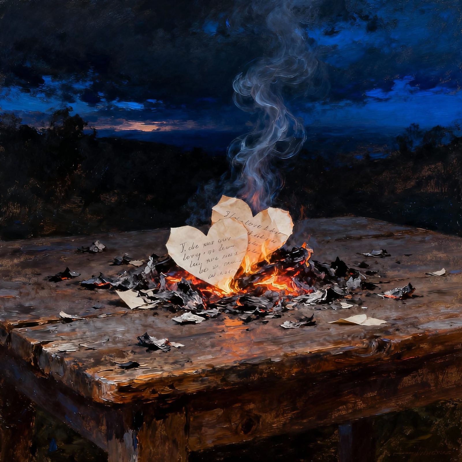 Love Notes Burn to Ashes in Masterpiece Oil Painting