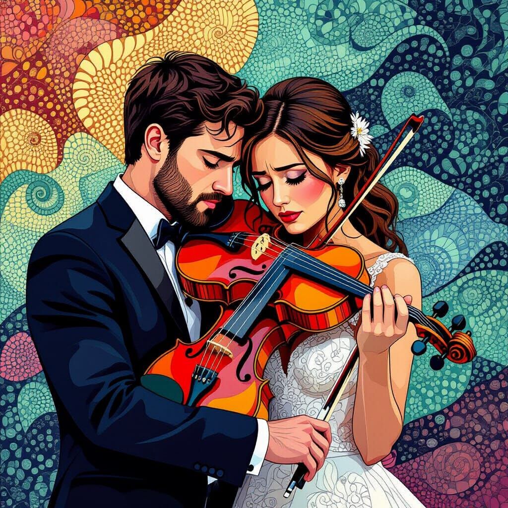 Worried Violin and Fiddle Embrace in Fractal Art