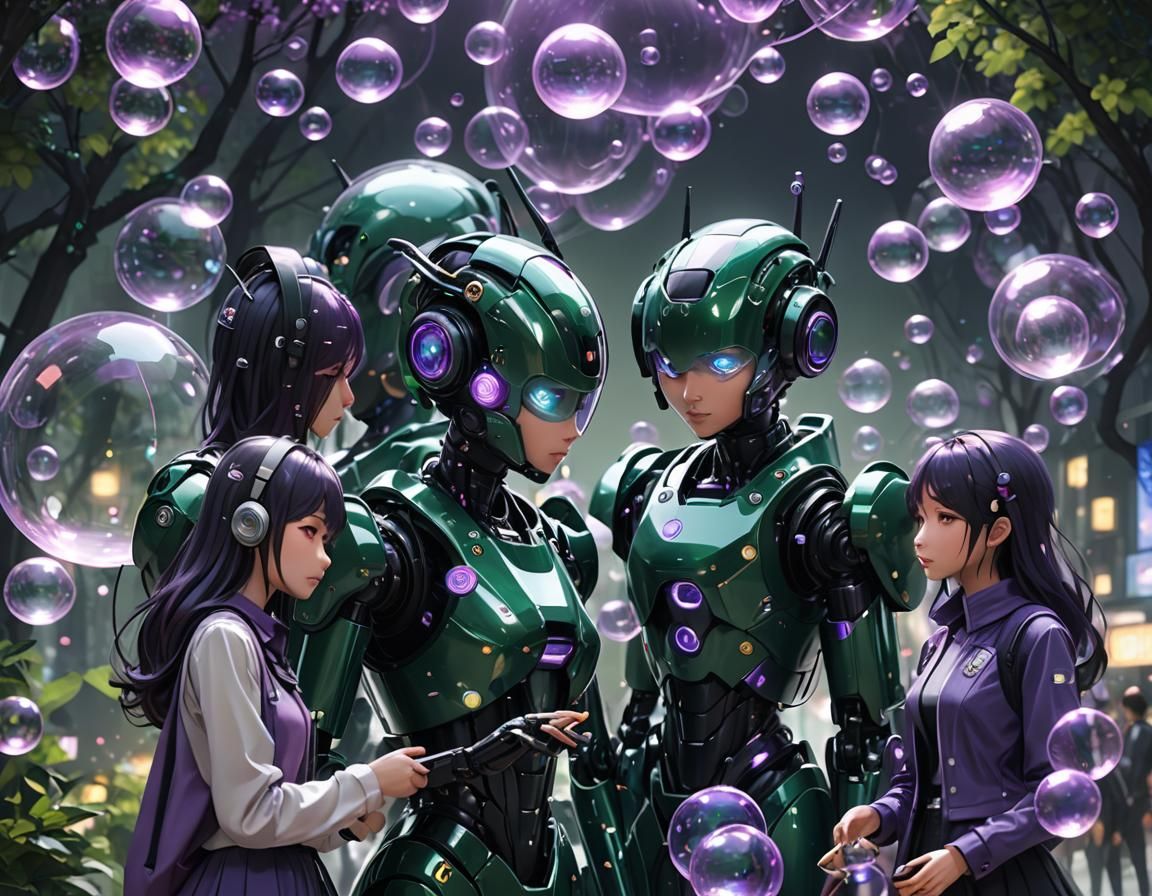 Dark Green Chatbot Robot in Anime Style