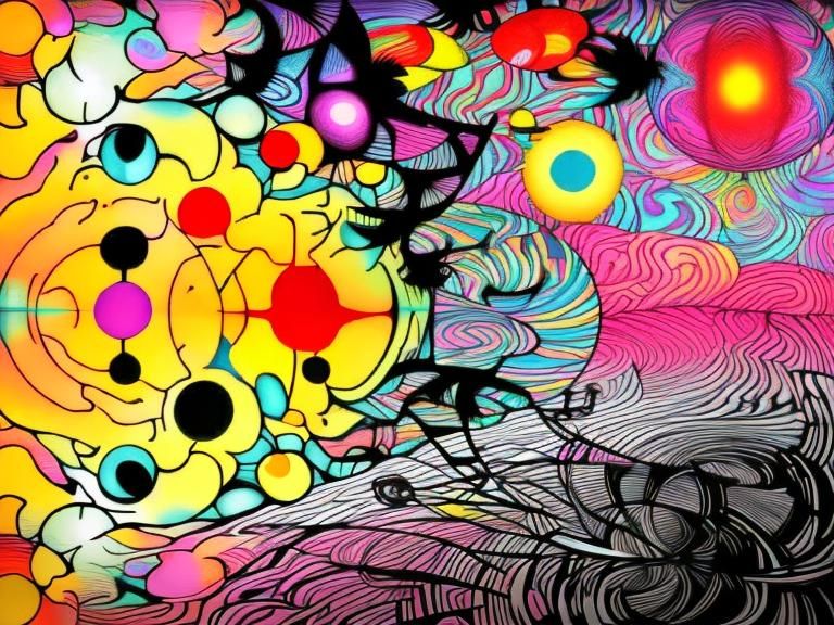 Surreal Neon Garden River in Op Art Style