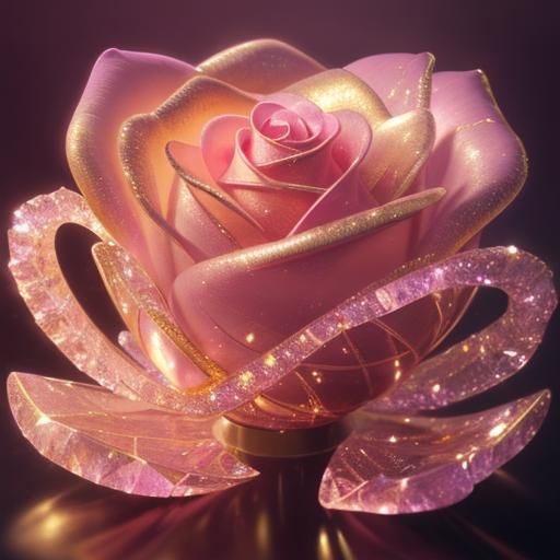 Luminous Pink Crystal Rose with Gold Trim