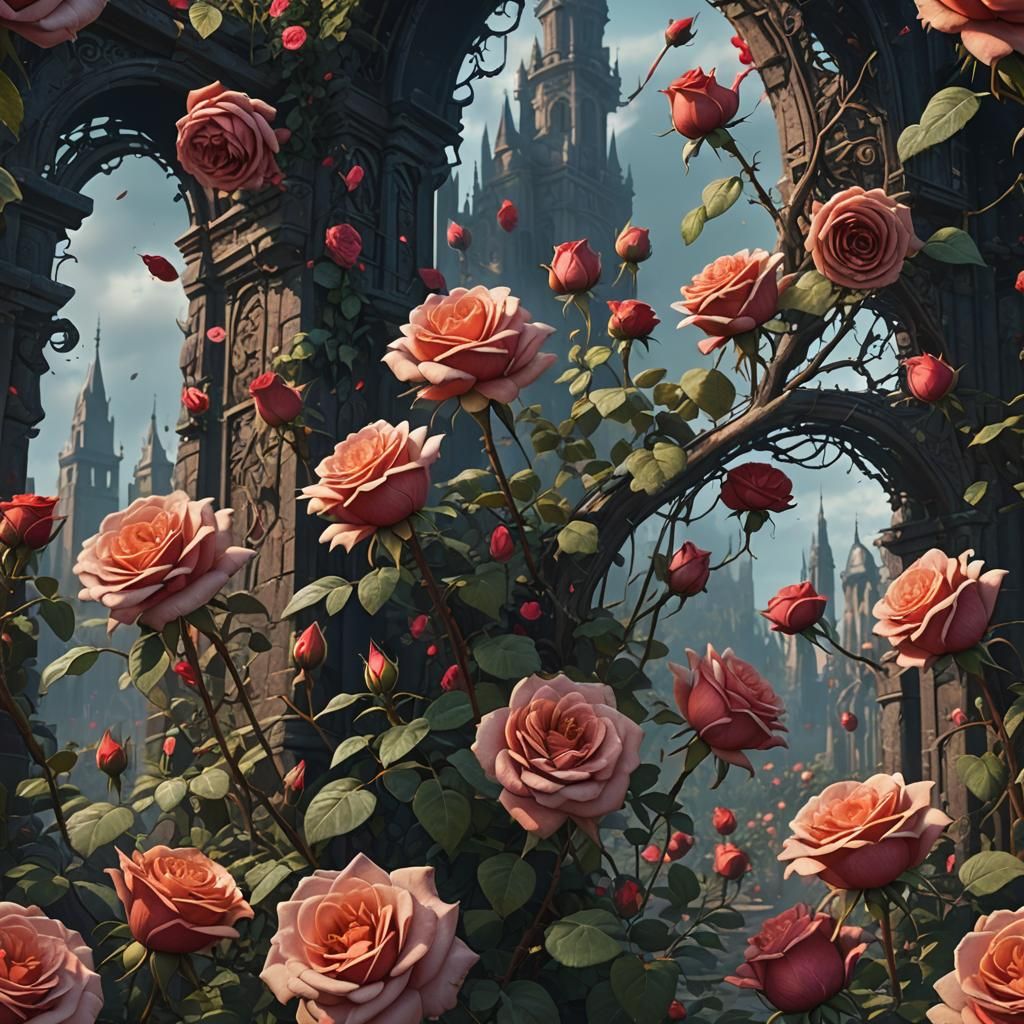 Detailed Matte Painting of Roses in Bloom