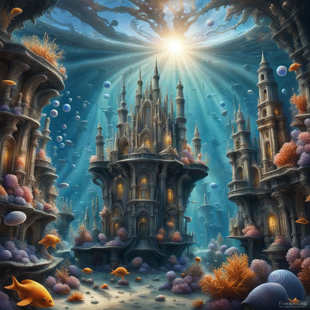 Radiant Underwater City Aglow with Cosmic Stars