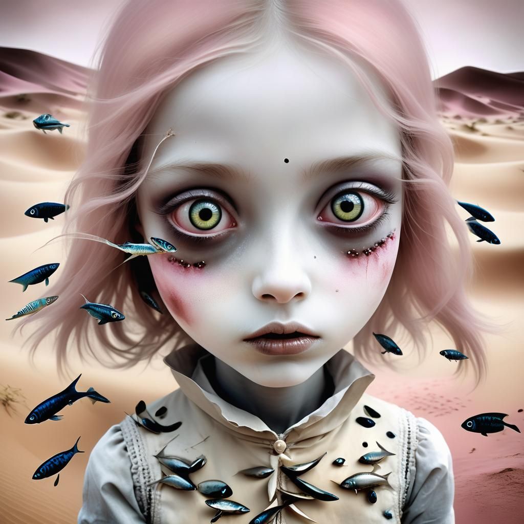 Girl with Reflective Eyes in Tropical Landscape