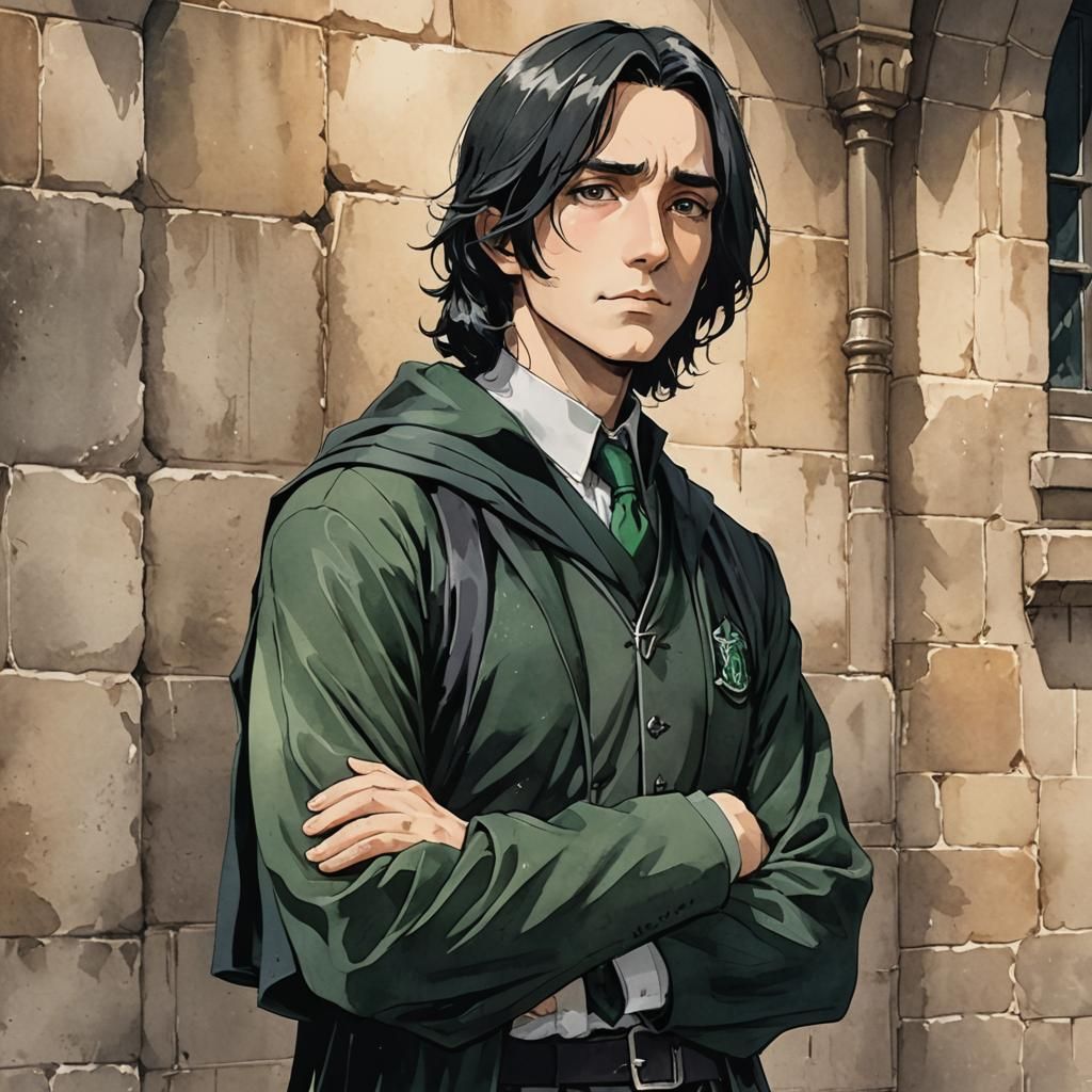 Anime Severus Snape in Watercolor Style
