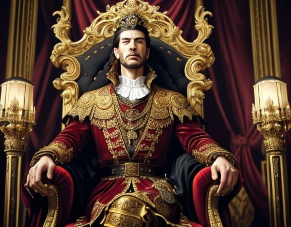 Baroque King on Throne in Caravaggio Style