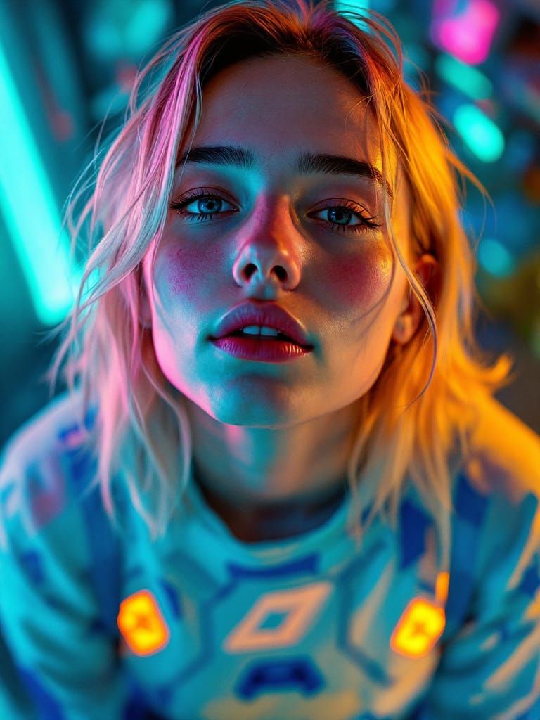 Cyberpunk Portrait with Neon Glow and Sharp Features