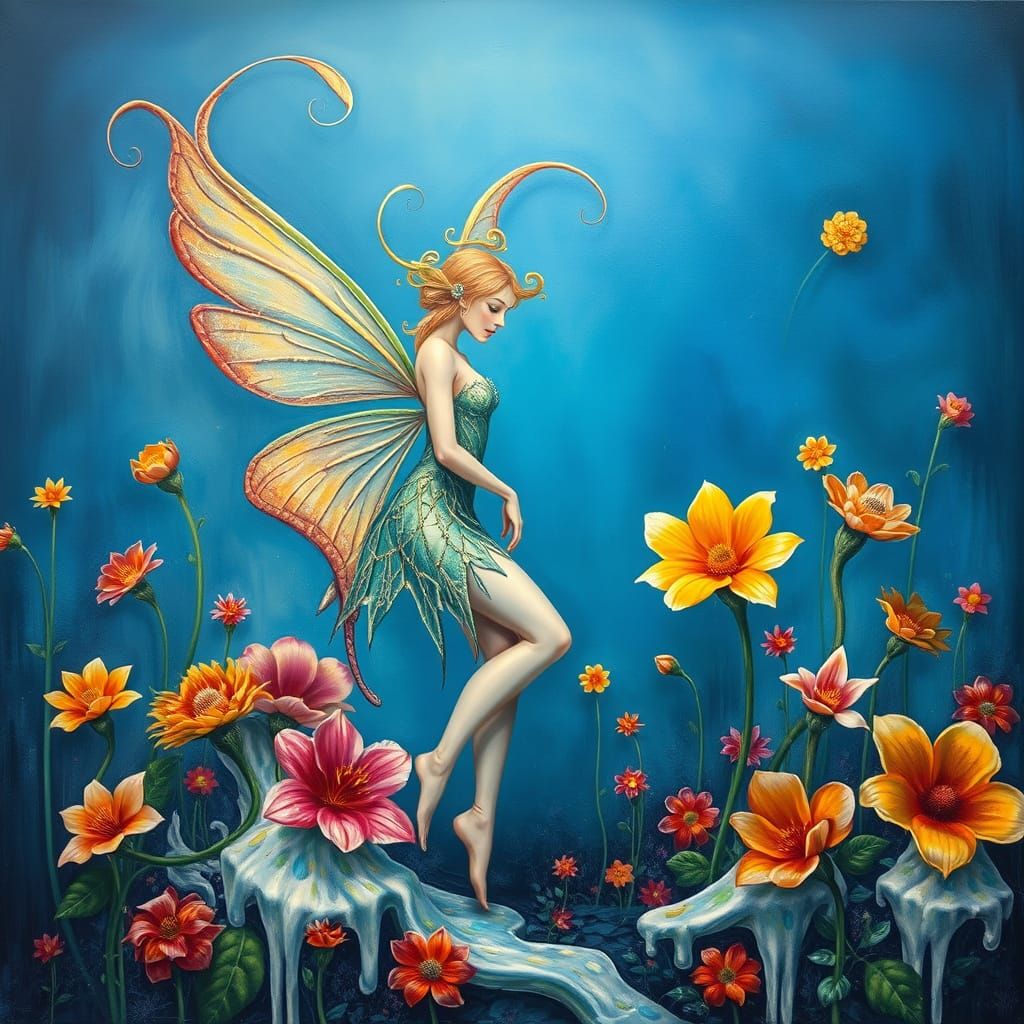 Ethereal Fairy in Dreamlike Forest, Surrealist Oil Painting