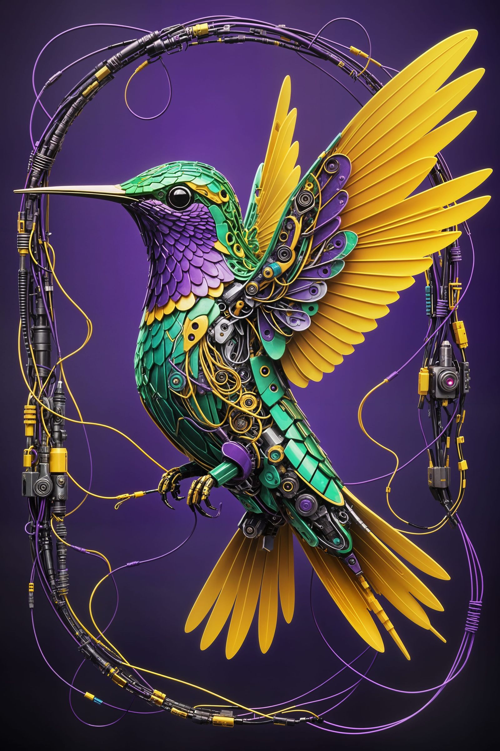 Cybernetic Hummingbird with Electric Motifs
