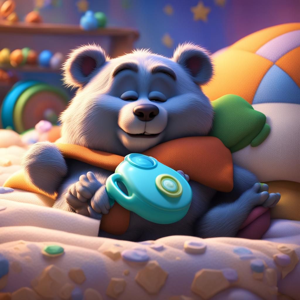 Baby Baloo Sleeping: Pixar Style 3D Art