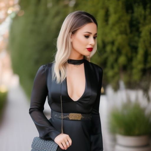 Tattooed Woman in Black Satin Dress: Sci-Fi Line Art