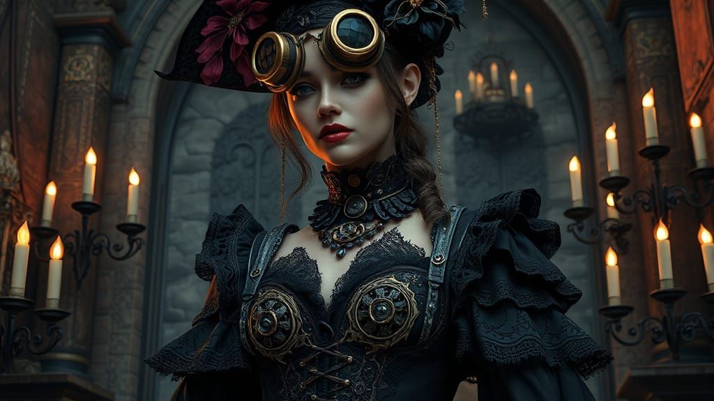 Gothic Victorian Steampunk Lady in Hyper-Realistic Metallic ...