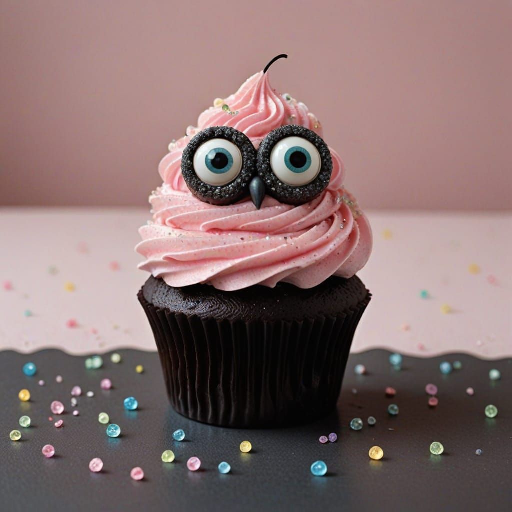 Sentient Cupcake with Sparkly Eyes, Gorey Style