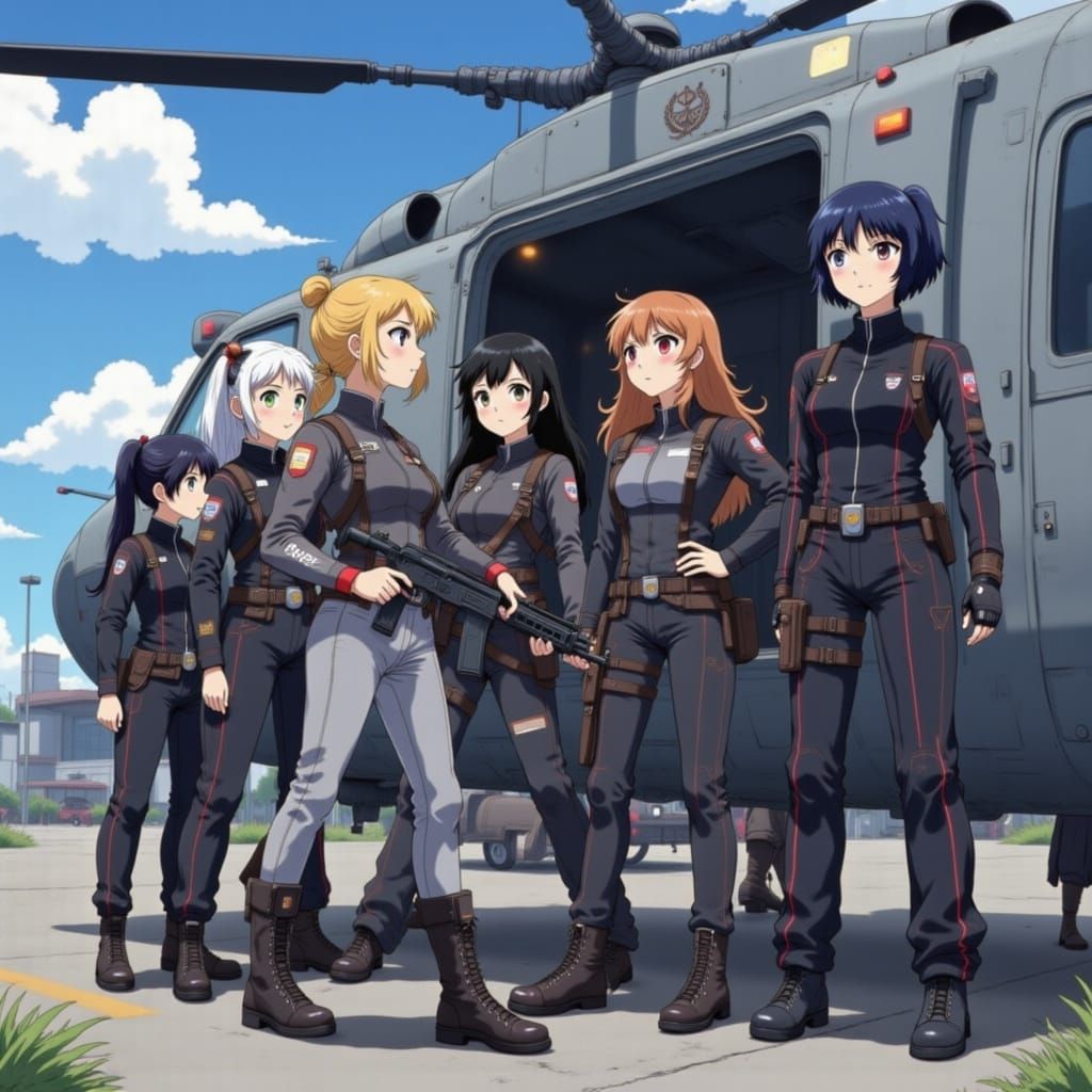 Anime Girl Band Gets on Helicopter
