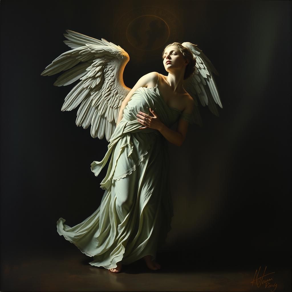 Dramatic Angelic Figure in De Chirico Style