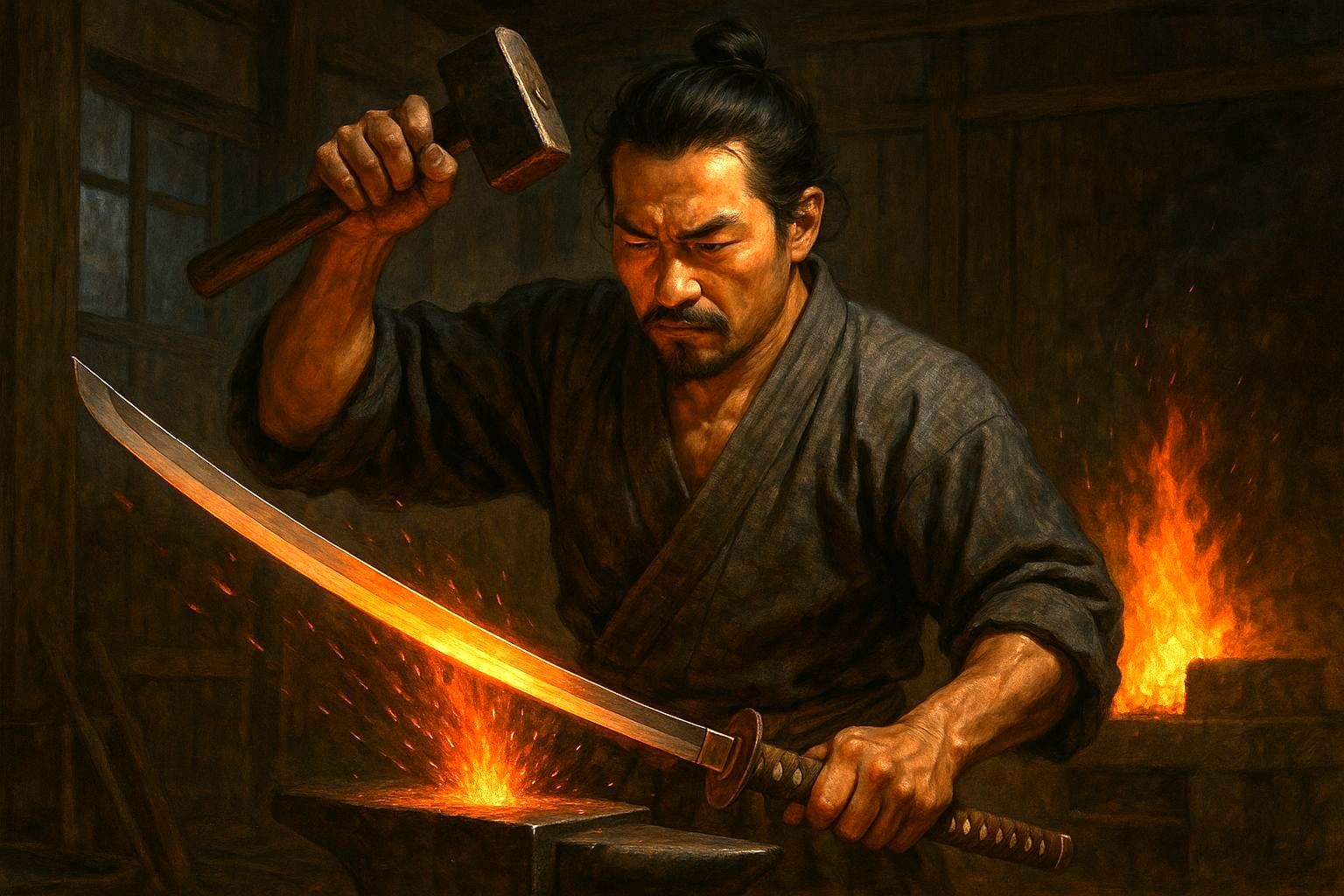 Master Sword-smith Forging a Katana