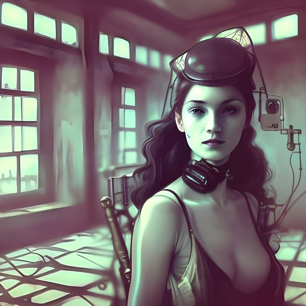 Steampunk Woman Portrait in Abandoned Room