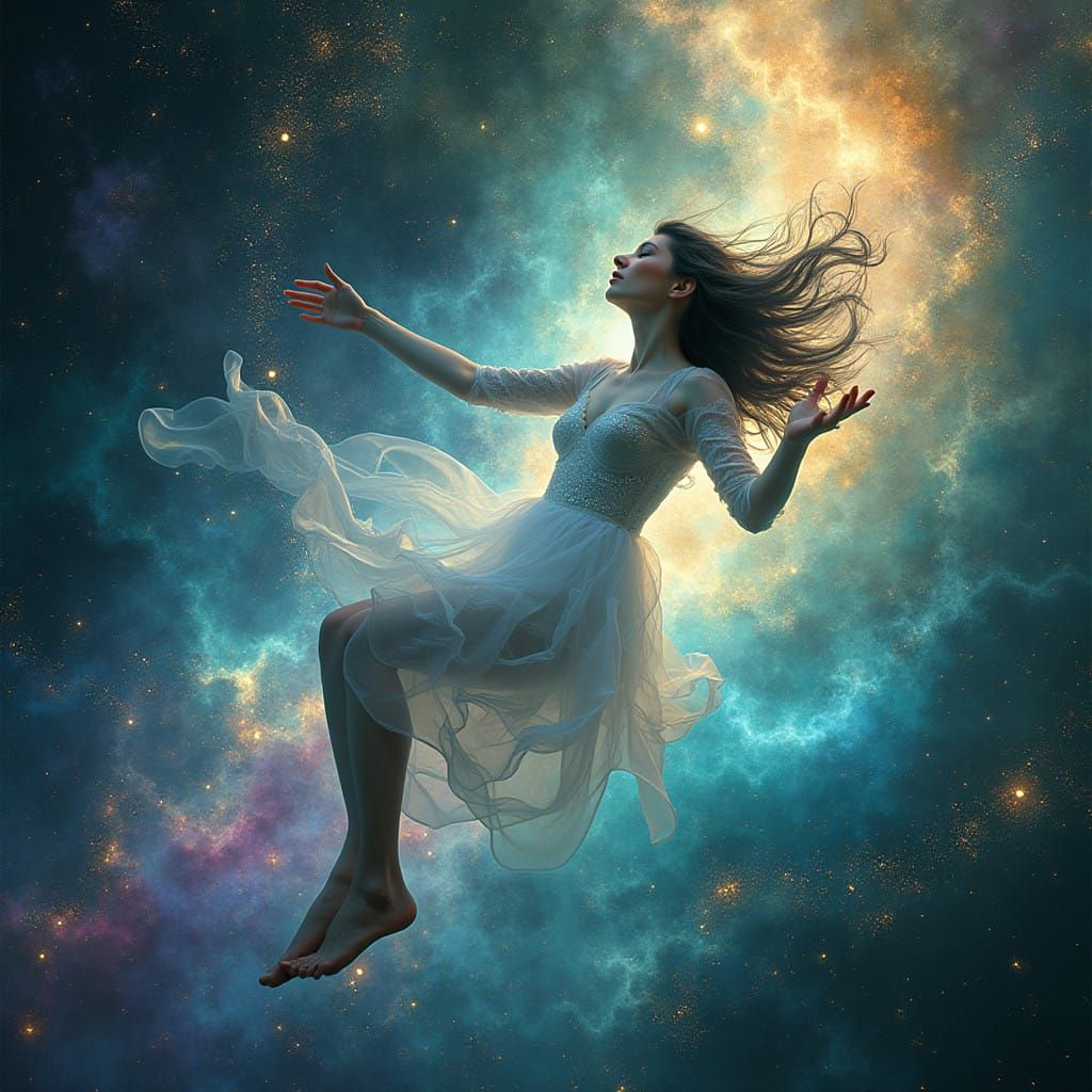 a surreal image of a woman floating in a supernatural swirl ...