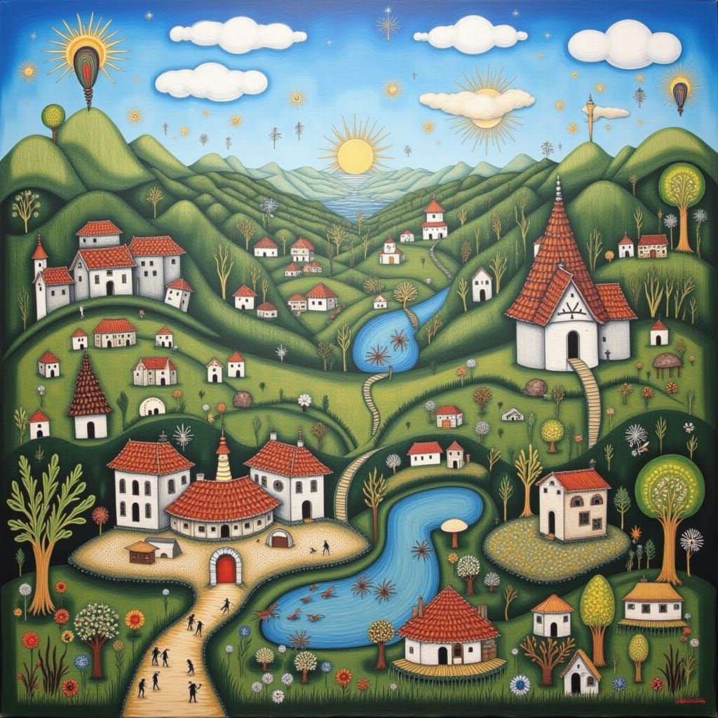 Surreal Spider Town Village by the Lake